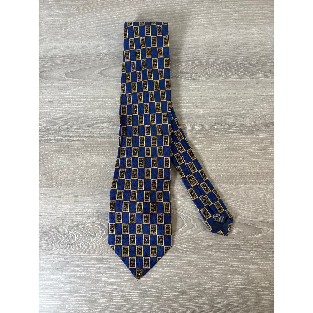 Valentino Cravatte 100% Blue Gold‎ Men's Tie Necktie- Made in Italy- EUC